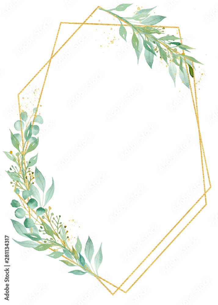 Minimalistic floral decorative frame watercolor raster illustration