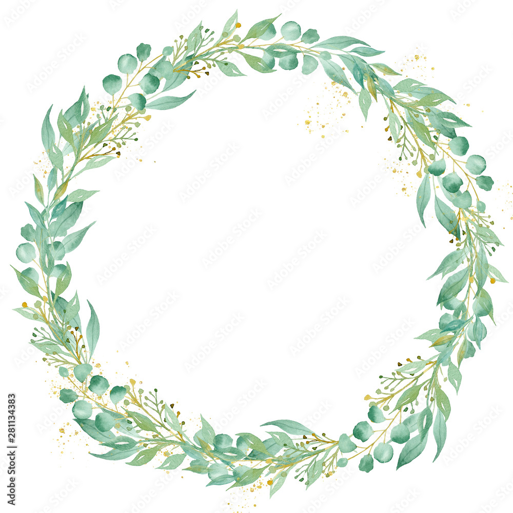 Decorative floral round frame watercolor raster illustration