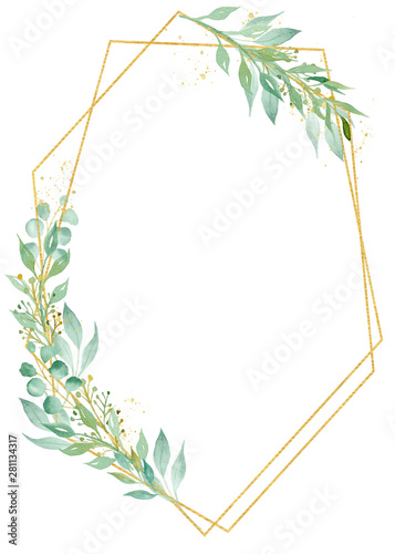Obraz na płótnie Minimalistic floral decorative frame watercolor raster illustration w salonie