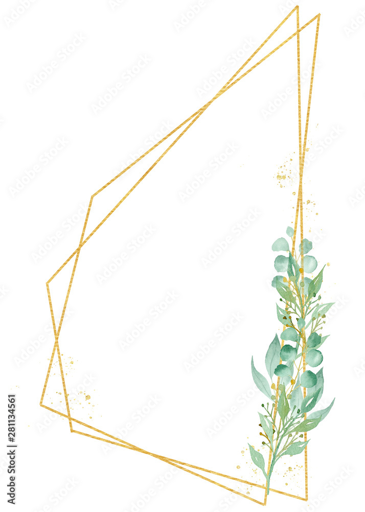Minimalistic botanical decorative frame watercolor raster illustration