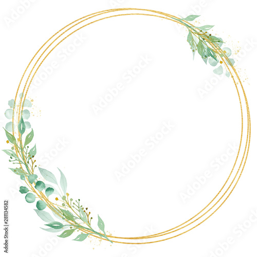 Decorative circle shaped frame watercolor raster illustration