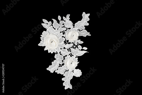 strip of black background white lace isolated,border lace