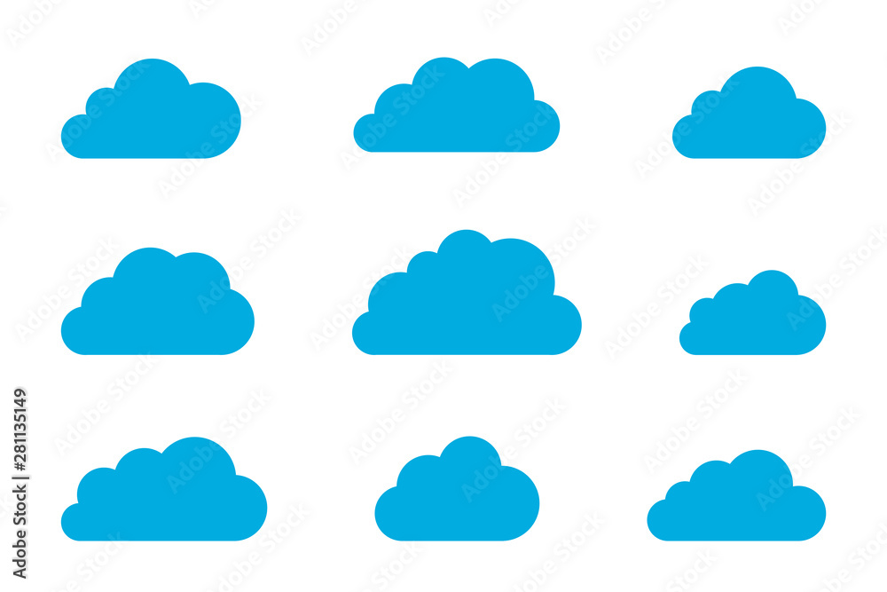 Cloud shapes design vector templates set. Data Storage network technology icons pack. Cloud shapes design vector templates set. Data Storage network technology icons pack.