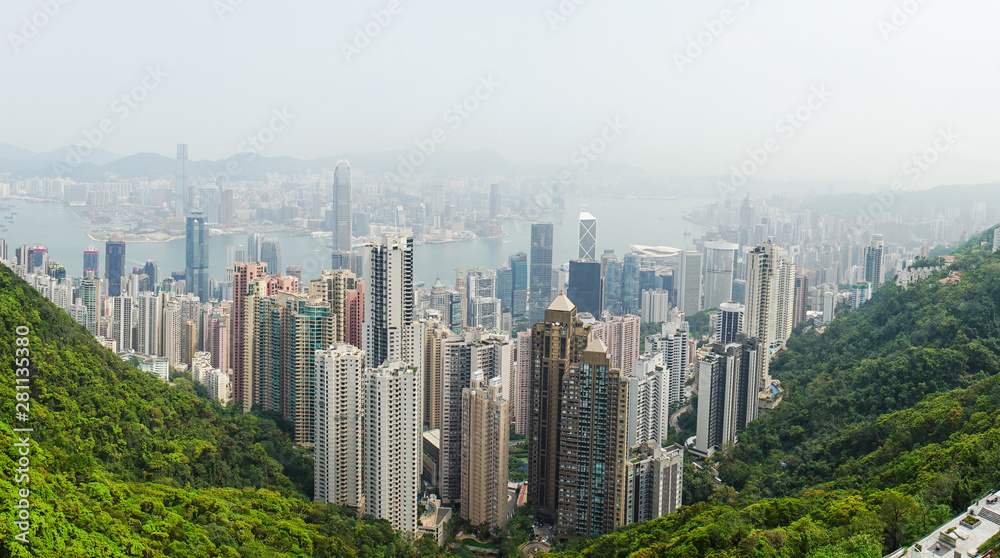 Hong Kong, China - City skyline from Victoria Peak, skyscraper-studded skyline.