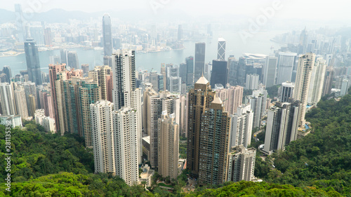 Hong Kong, China - City skyline from Victoria Peak, skyscraper-studded skyline.