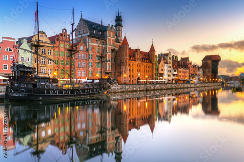Gdansk with beautiful old town over Motlawa river at sunrise, Poland. photo