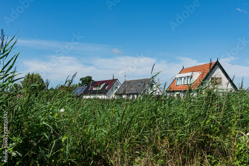 Houses along dike, in place called  Broek op Langedijk, The Netherlands