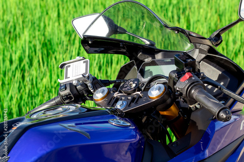 Bangkok,Thailand-July 29,2019 Big Bike Yamaha R15 outdoor park to watch people experience