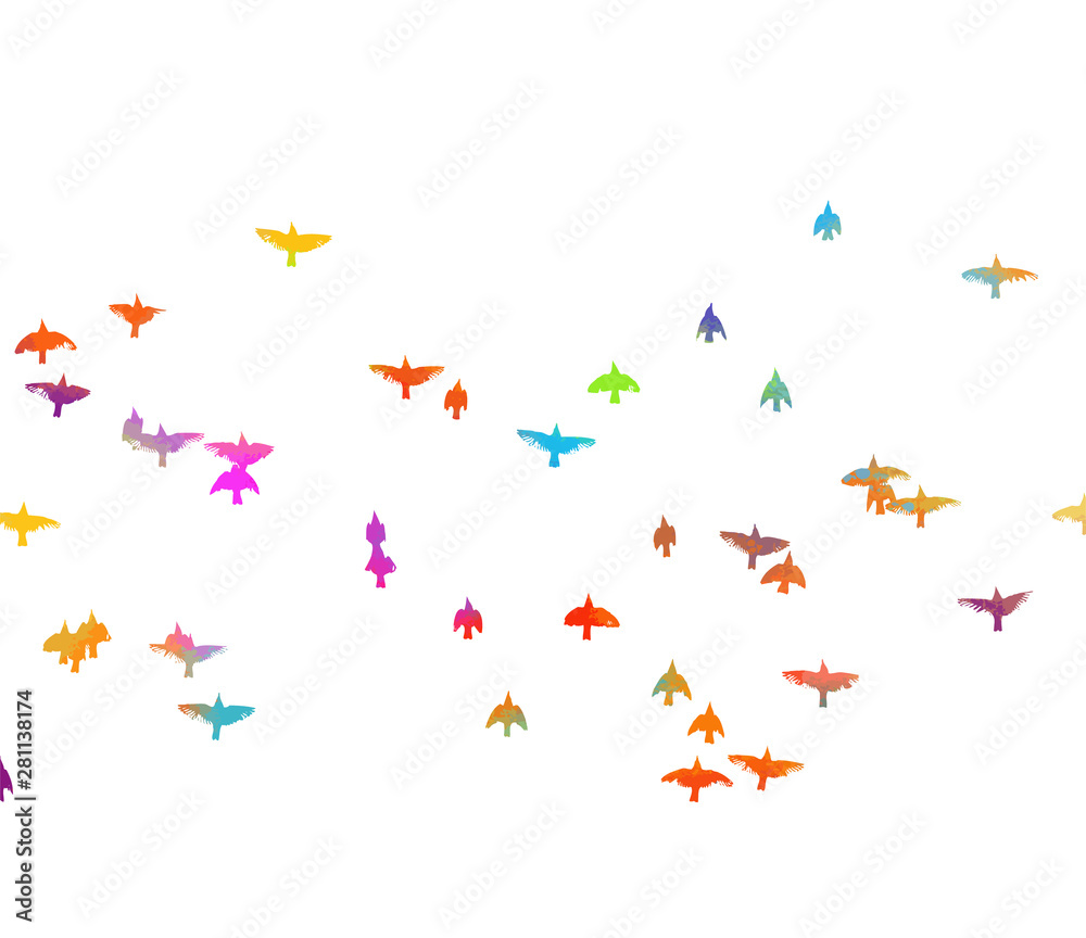 Multi-colored birds. A flock of flying rainbow birds. Vector illustration Multi-colored birds. A flock of flying rainbow birds. Vector illustration