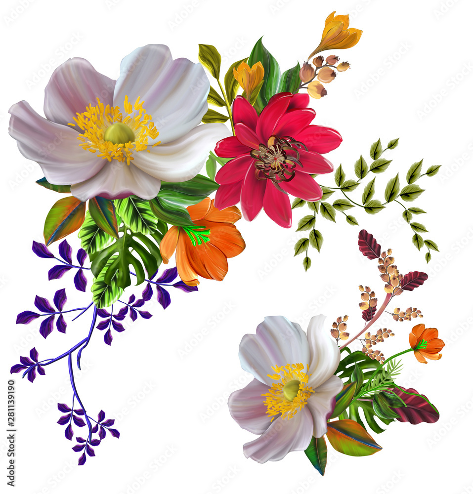 Obraz premium bouquet of flowers,digital painting,illustration
