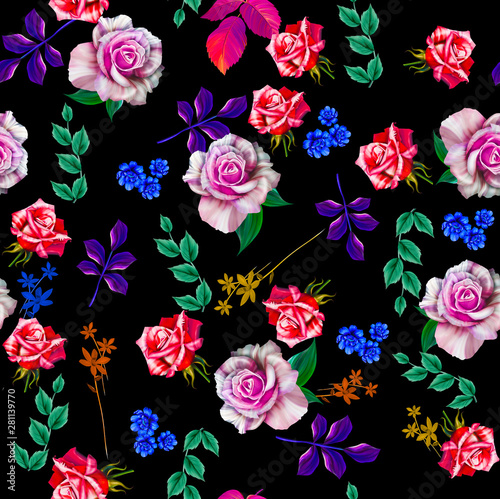 Fototapeta Naklejka Na Ścianę i Meble -  Watercolor floral seamless pattern for wallpaper, prints design. Flower background. Summer textile texture. Ornament illustration. Decorative flowers
