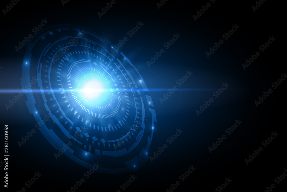 Vector Abstract technology background with eyeball, circuit board, speed motion blur of light rays, arrow, stripe line on dark blue background. Hi-tech, science, futuristic, energy technology concept Vector Abstract technology background with eyeball, circuit board, speed motion blur of light rays, arrow, stripe line on dark blue background. Hi-tech, science, futuristic, energy technology concept