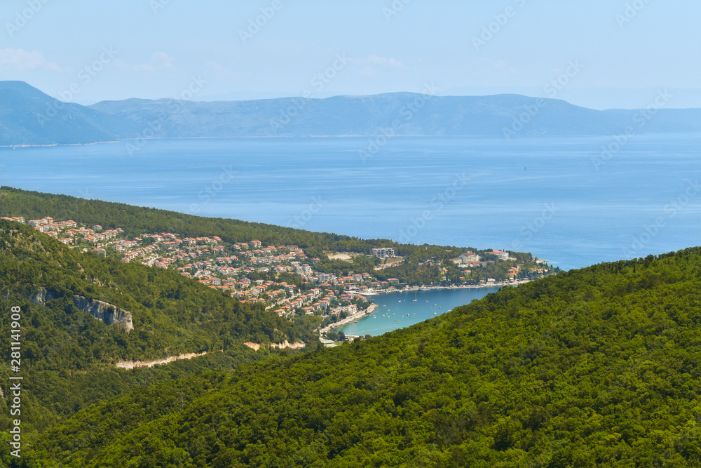 Aerial view of Rabac, Croatian resort town