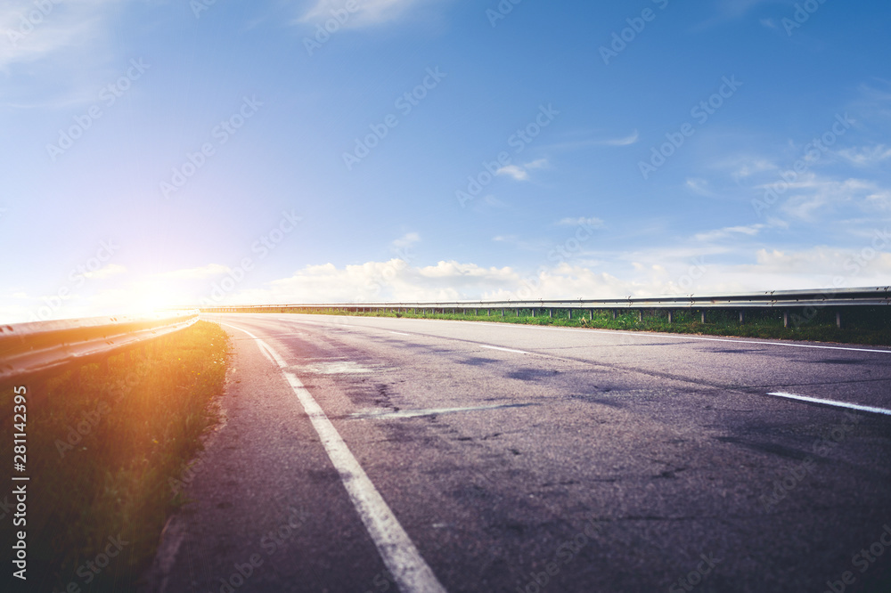 Fototapeta premium Panoramic road sunrise summer travel