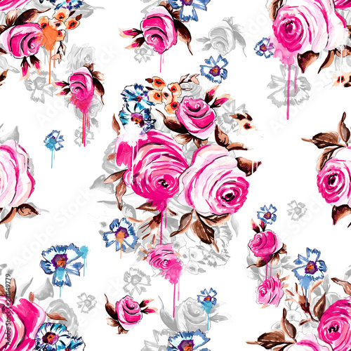 watercolor flowers seamless pattern