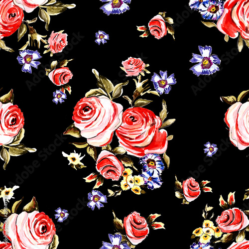 watercolor flowers seamless pattern