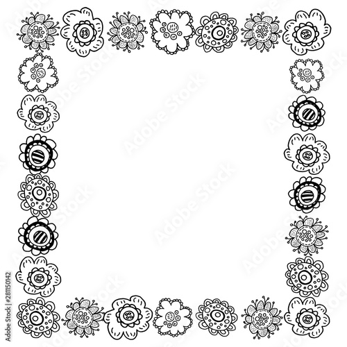 Vector design. Outline frame with doodle flowers...