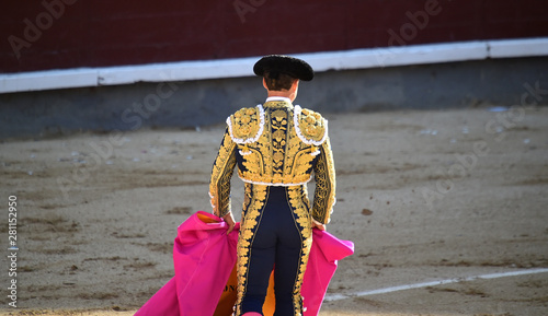 Rare view of matador in bullfighting arena