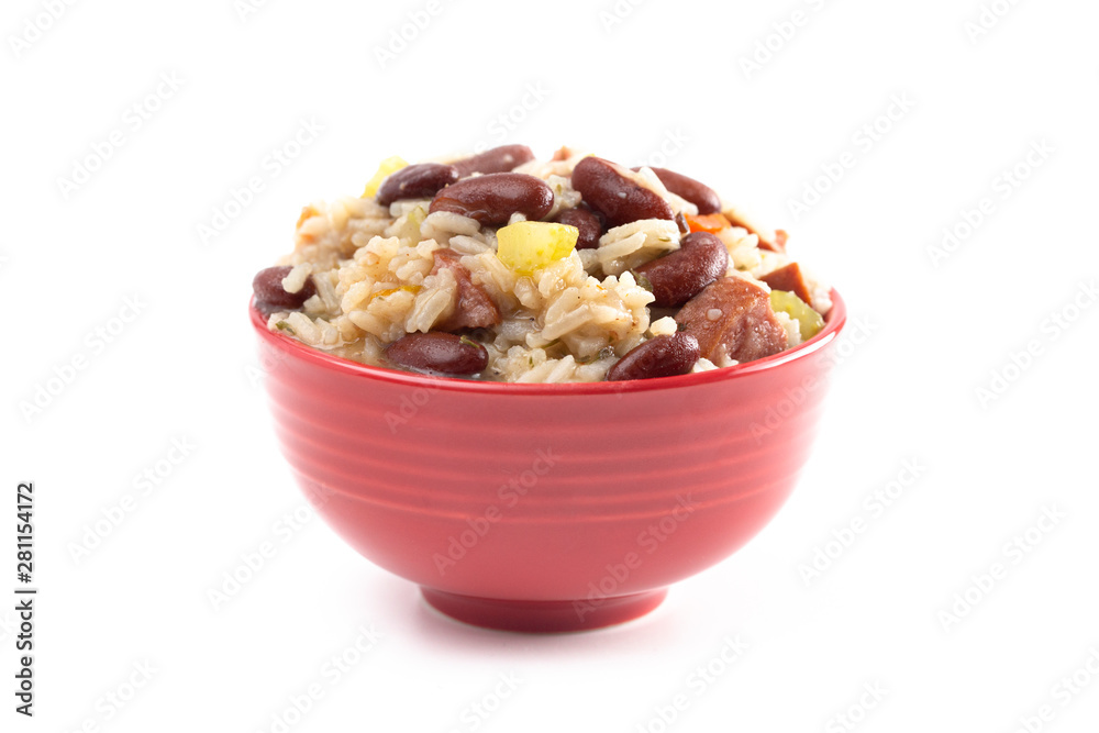 Bowl of Red Beans and Rice with Sausage and Vegetables Bowl of Red Beans and Rice with Sausage and Vegetables