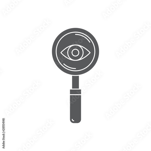 Magnifier with eye vector icon symbol isolated on white background