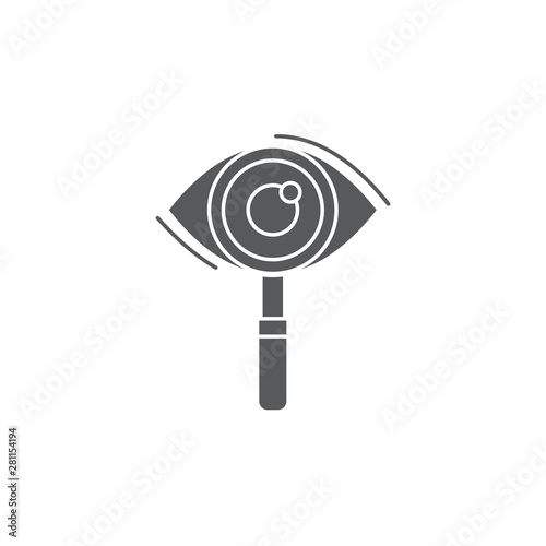 Magnifier with eye vector icon symbol isolated on white background