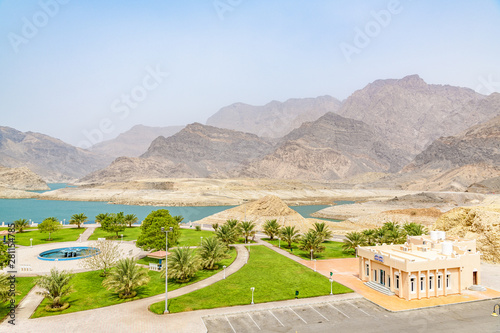 Wadi Dayqah Dam in Qurayyat, Oman. It is located about 70 km southeast of the Omani capital Muscat. photo