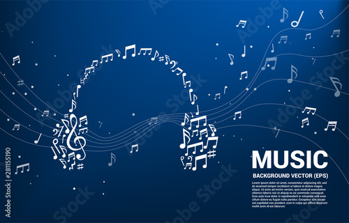 music and sound background concept.music melody note shaped headphone icon.
