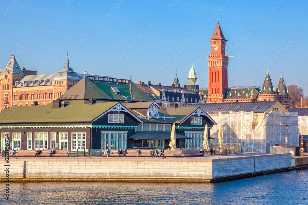 View of Helsingborg harbour and City Hall