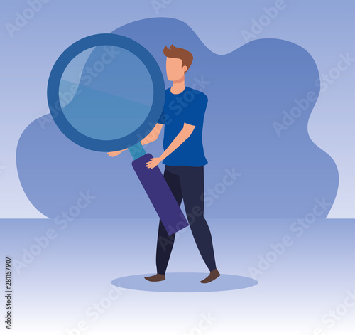 businessman with magnifying glass and business strategy