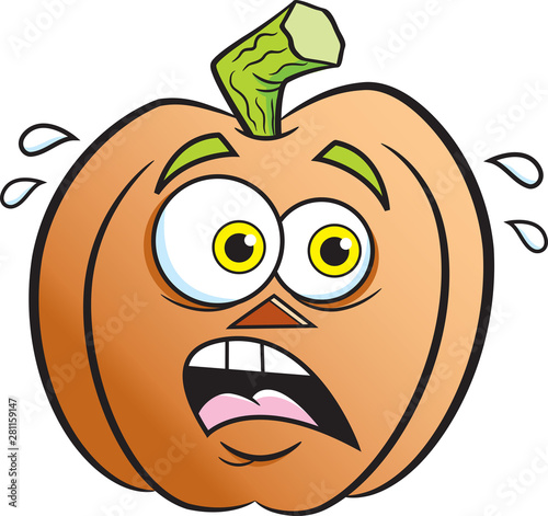 Cartoon illustration of a very scared jack o lantern.