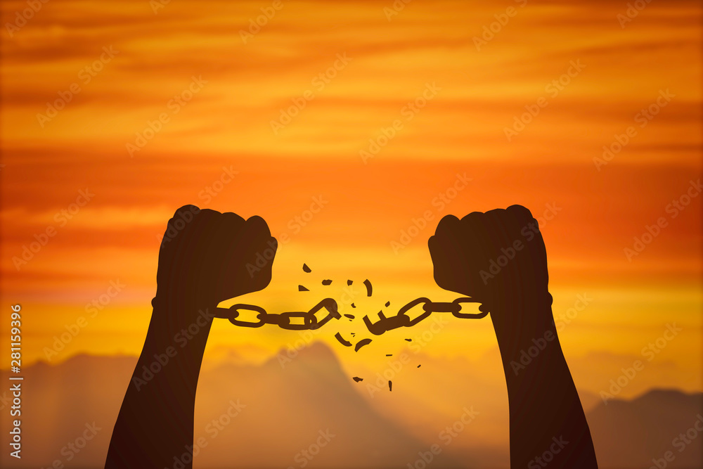 silhouette hands and broken chains .Freedom concept Stock Illustration |  Adobe Stock