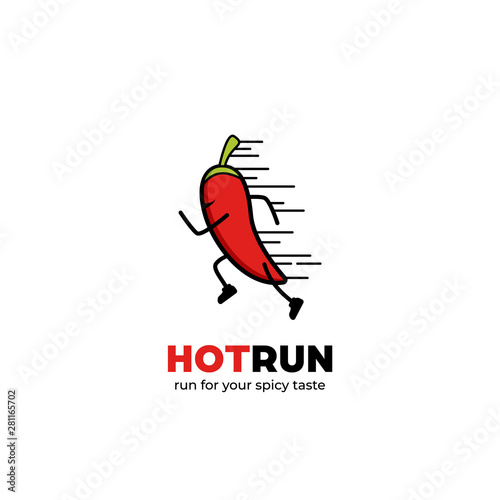 Hot run logo, quick fast running chilli mascot character logo icon symbol for spicy food logo