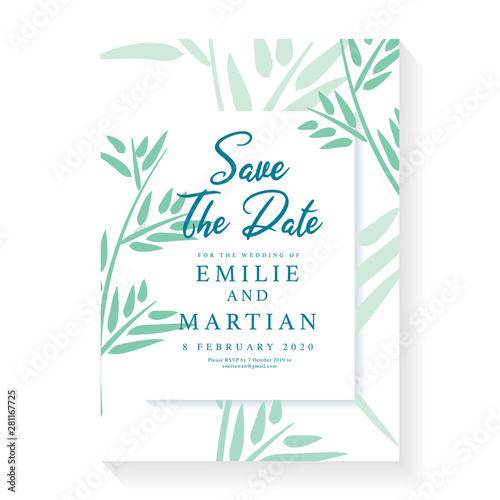 Wallpaper Mural Minimalist wedding invitation card template design. Wedding ornament concept. Floral poster, invite. Vector decorative greeting card or invitation design background. Foliage card template Torontodigital.ca