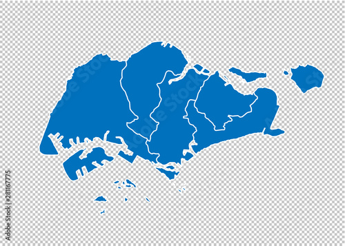 singapore map - High detailed blue map with counties/regions/states of singapore. singapore map isolated on transparent background.