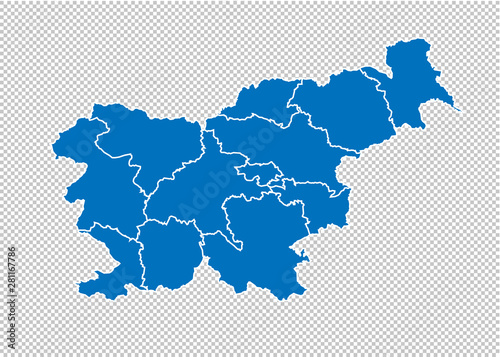 slovakia map - High detailed blue map with counties/regions/states of slovakia. map isolated on transparent background.