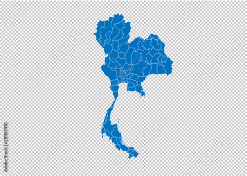 thailand map - High detailed blue map with counties/regions/states of thailand. thailand map isolated on transparent background.