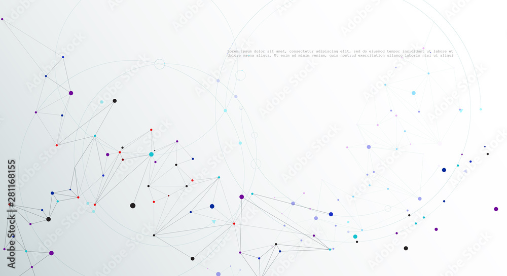 Abstract Molecules with line, node, geometric, low poly, polygon and triangle. Vector design network connection technology on bright gray background. Futuristic, science,  network technology concept