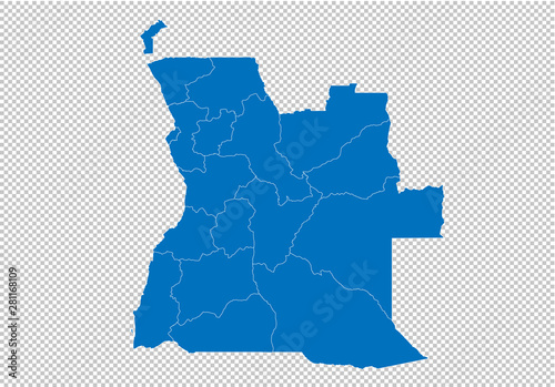 angola map - High detailed blue map with counties/regions/states of angola. angola map isolated on transparent background. photo