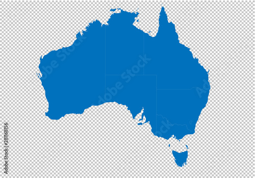 australia map - High detailed blue map with counties/regions/states of australia. australia map isolated on transparent background.