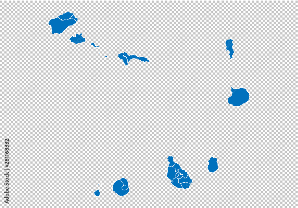 cape Verde map High detailed blue map with counties/regions/states of