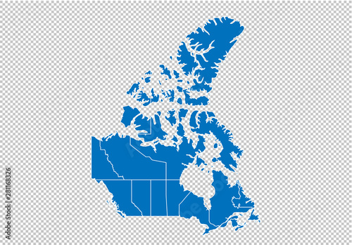 canada map - High detailed blue map with counties/regions/states of canada. canadal map isolated on transparent background.