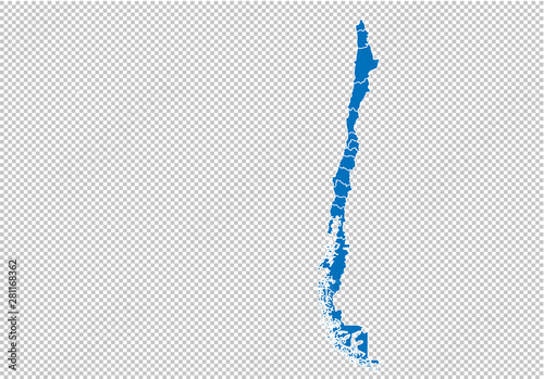 chile map - High detailed blue map with counties/regions/states of chile. chile map isolated on transparent background.