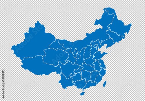 china map - High detailed blue map with counties/regions/states of china. china map isolated on transparent background.