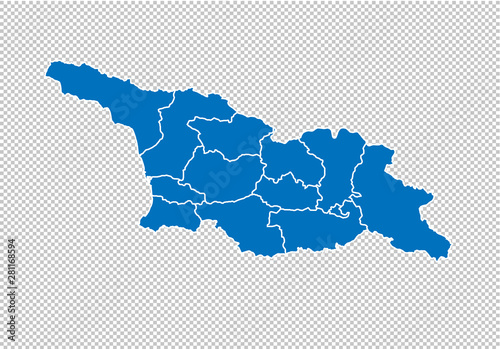 georgia South Ossetia map - High detailed blue map with counties/regions/states of georgia South Ossetia. nepal map isolated on transparent background.