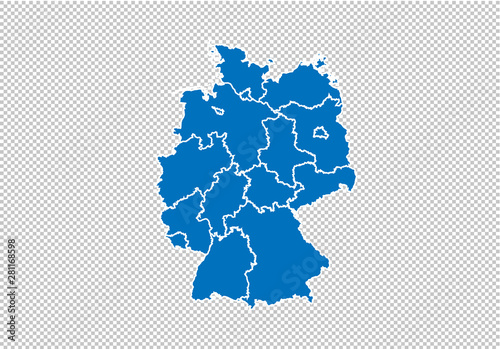 germany map - High detailed blue map with counties/regions/states of germany. nepal map isolated on transparent background.