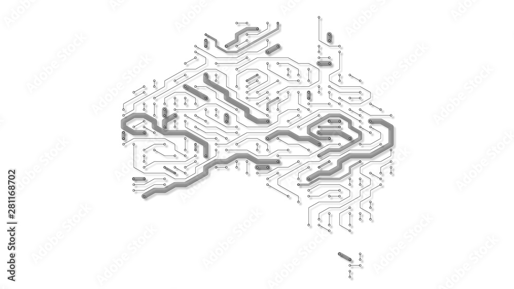 Australia circuit board nbn broadband internet infrastructure network - illustration rendering