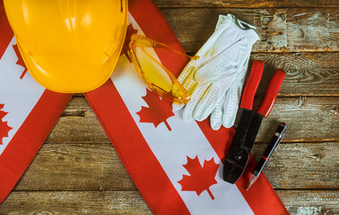Canadian flag Labor Day top view concept of labor and employment