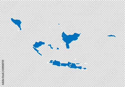 indonesia map - High detailed blue map with counties/regions/states of indonesia. nepal map isolated on transparent background.