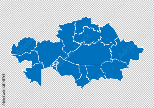 kazakhstan map - High detailed blue map with counties/regions/states of kazakhstan. nepal map isolated on transparent background. © ImagineWorld