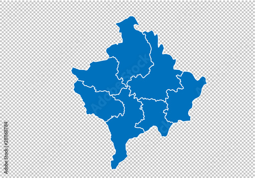 kosovo map - High detailed blue map with counties/regions/states of kosovo. nepal map isolated on transparent background.